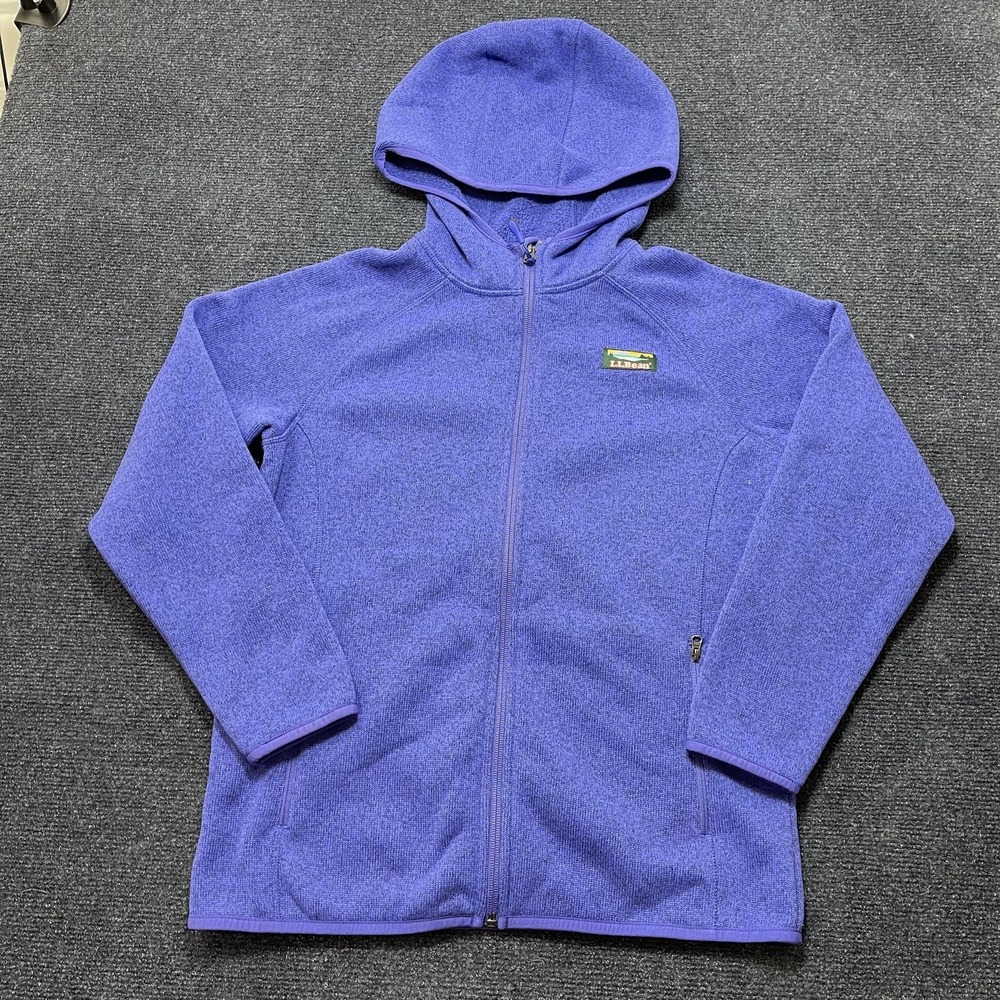 L.L. Bean Jacket Kids 14/16 Purple Fleece Hooded Full Zip Pockets Warm Winter